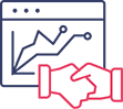 Hands shaking in front of screen with line chart icon